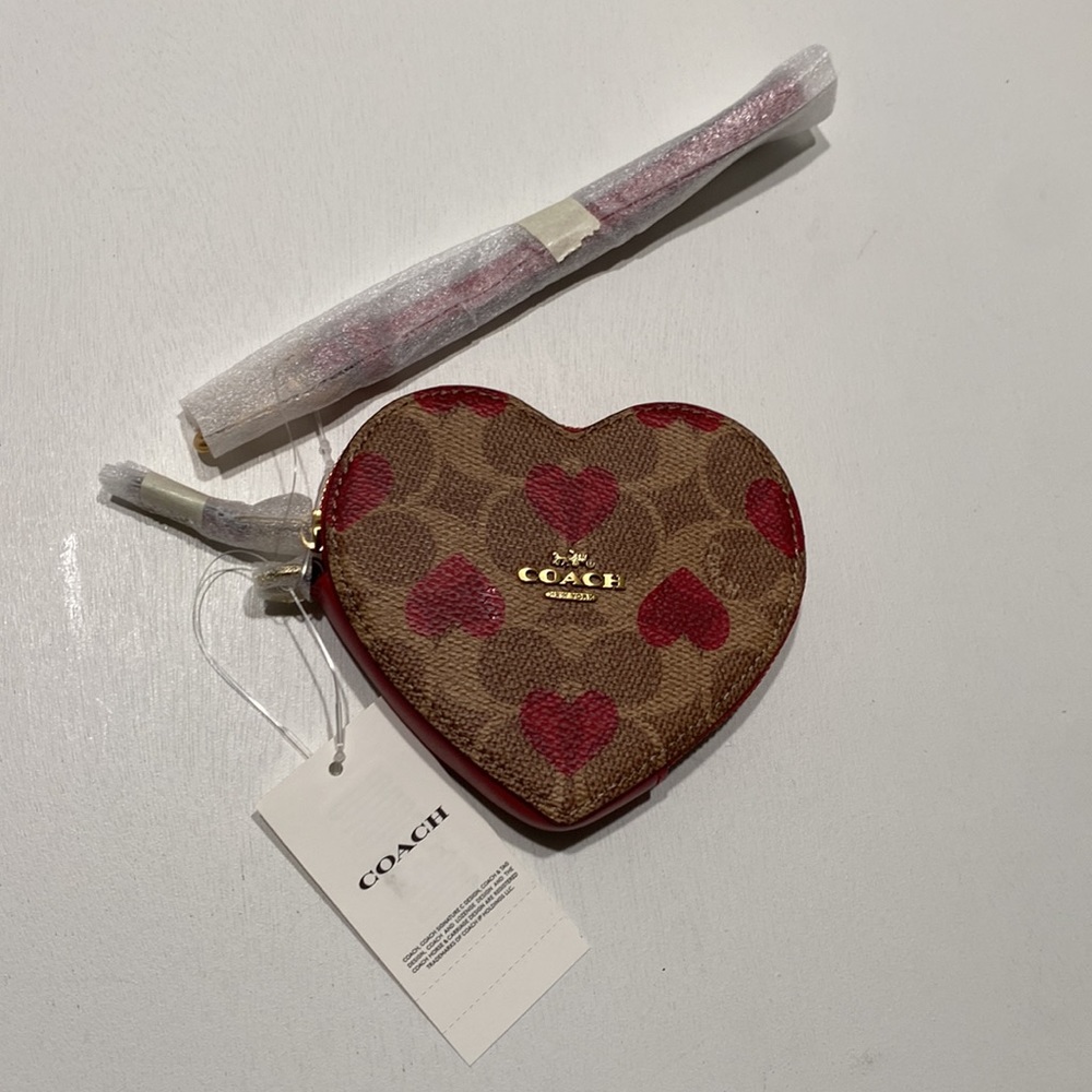 Coach Heart Coin Case In Signature Canvas With Red Print Love Purse Wristlet Bag - Picture 4 of 10